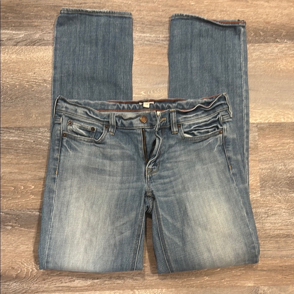 J. Crew Blue Y2K  Distressed Straight Leg‎ Jeans with Vintage Fading